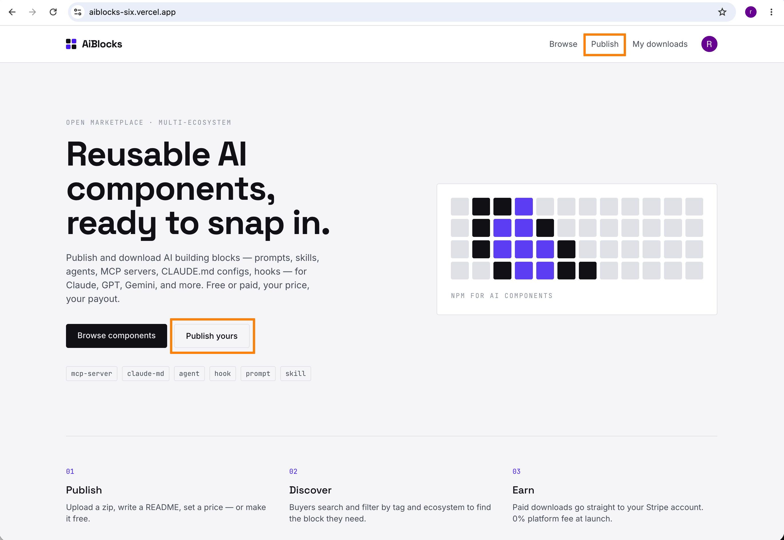 The Publish button to start the publish process