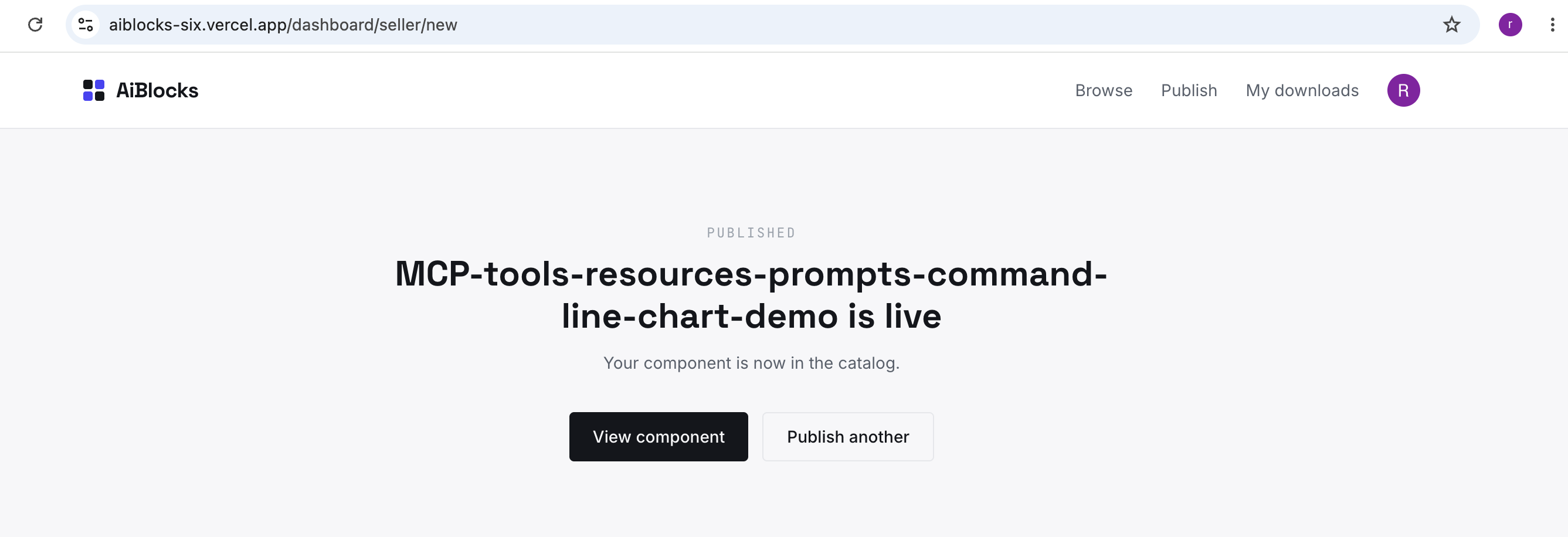 Confirmation that the new component is created
