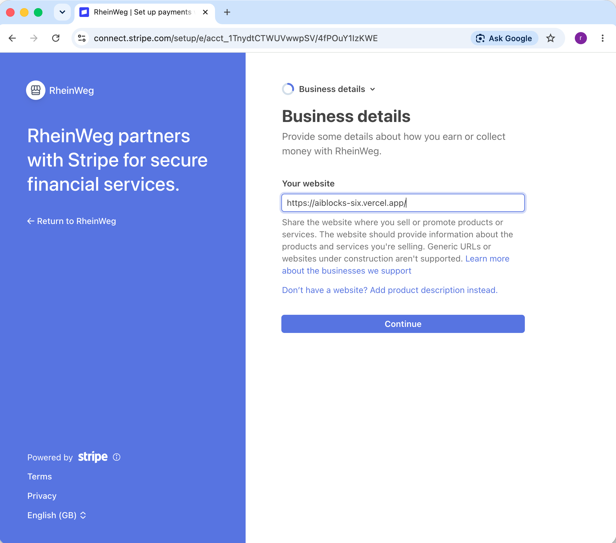 Business details form